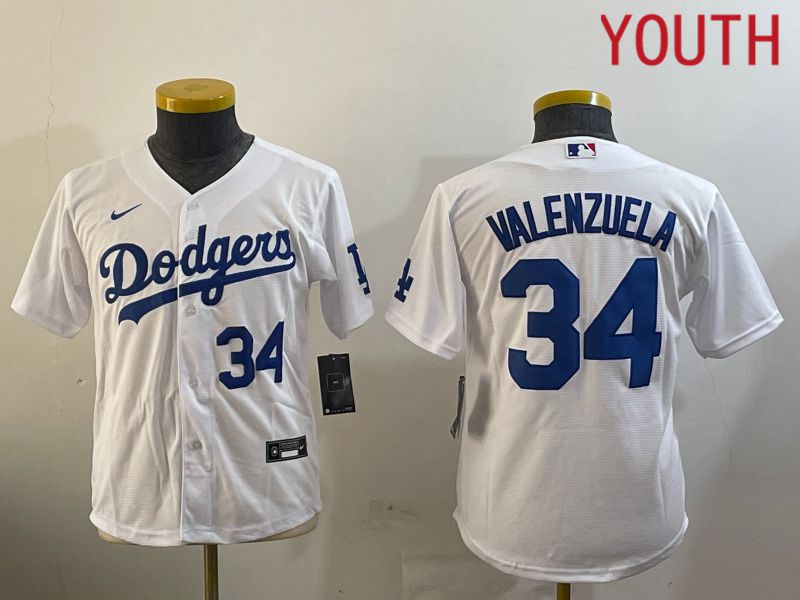 Youth Los Angeles Dodgers 34 Valenzuela White Game 2024 Nike MLB Jersey style 10293
